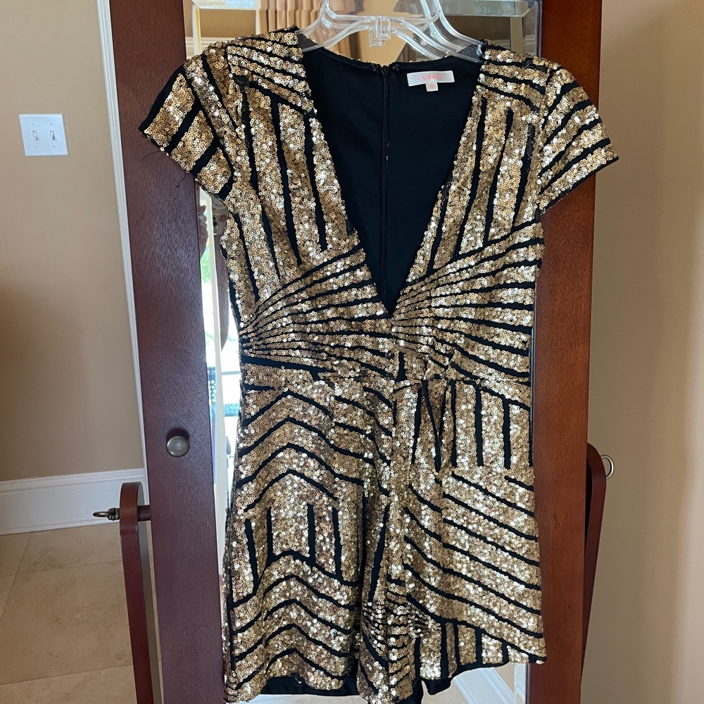 Luxxel Black and Gold Sequin Romper